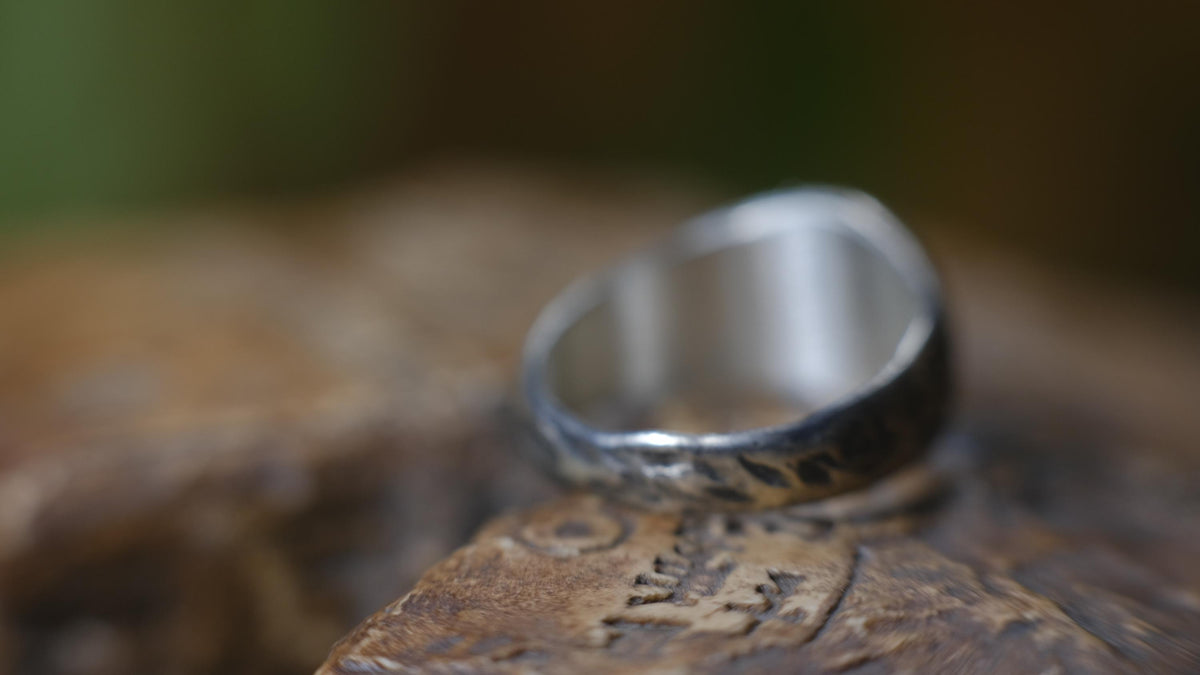 Round Rugged Chunky Hacked Gnarly Textured Signet Ring in Sterling Silver US Size 8