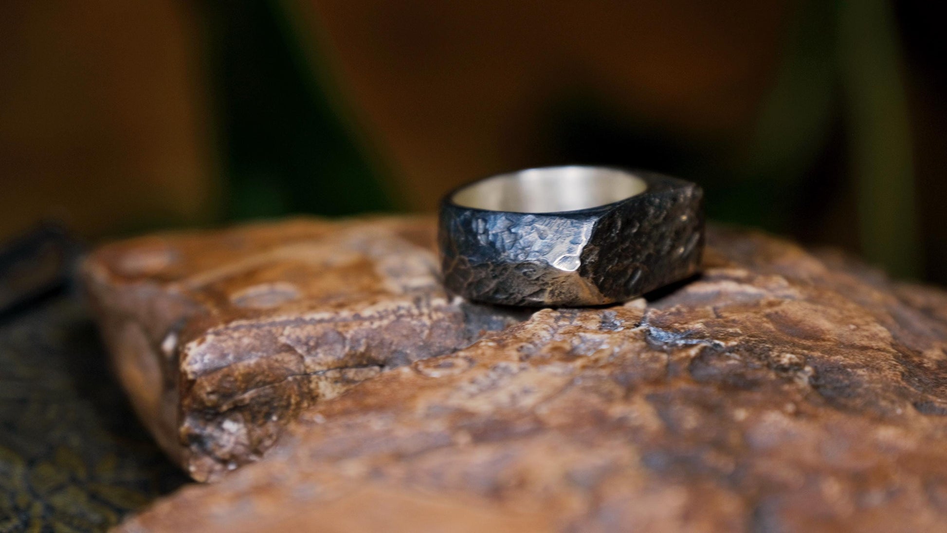 Pointed Rugged Chunky Gnarly Textured Signet Ring in Sterling Silver US Size 8