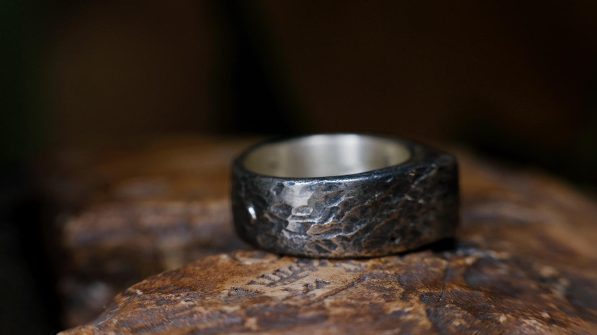 Pointed Rugged Chunky Gnarly Textured Signet Ring in Sterling Silver US Size 8