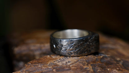Rugged pointed sterling silver signet ring with handmade sand-cast texture