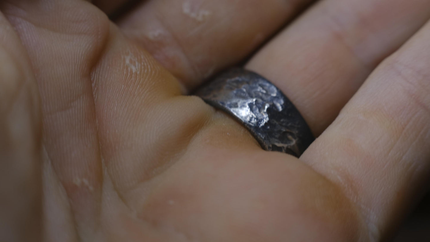 Pointed Rugged Chunky Gnarly Textured Signet Ring in Sterling Silver US Size 8