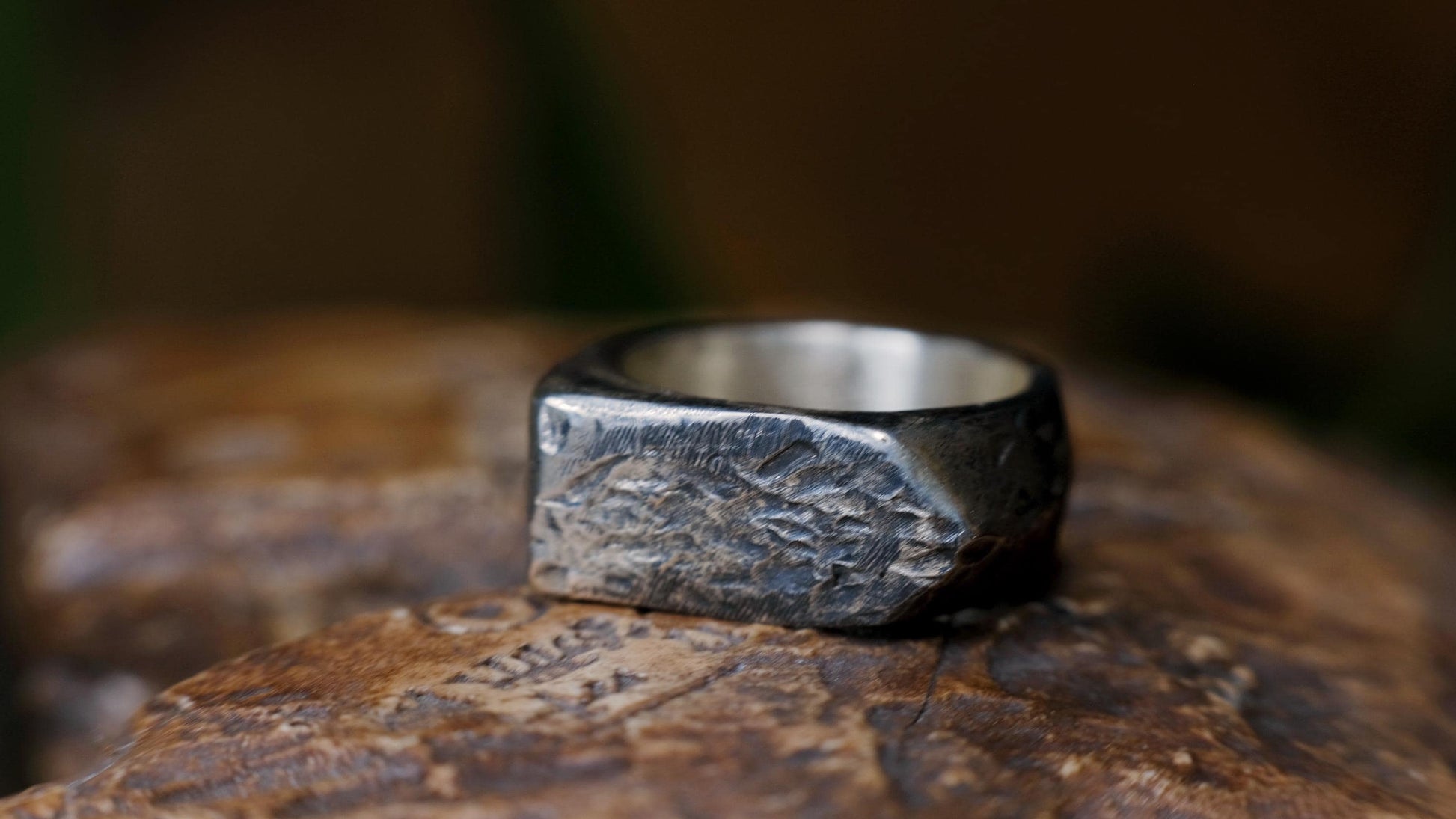 Pointed Rugged Chunky Gnarly Textured Signet Ring in Sterling Silver US Size 8