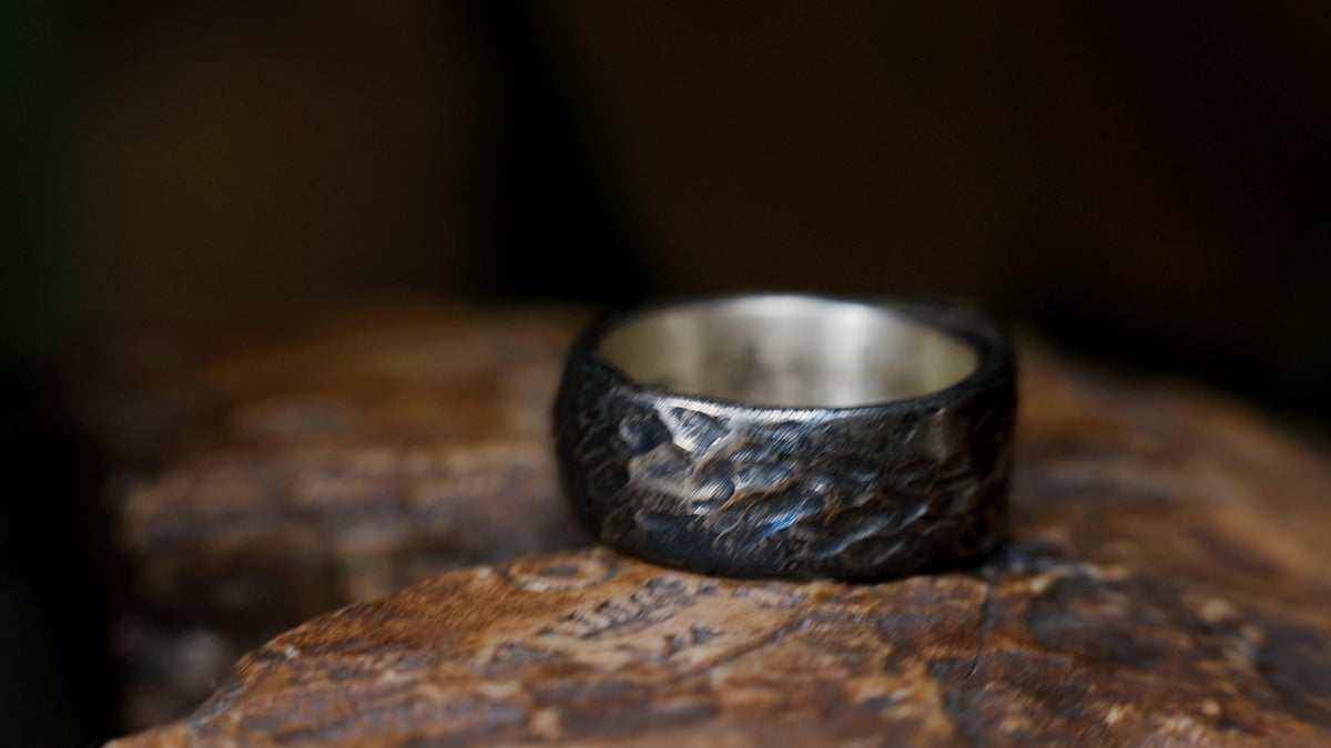 Pointed Rugged Chunky Gnarly Textured Signet Ring in Sterling Silver US Size 8