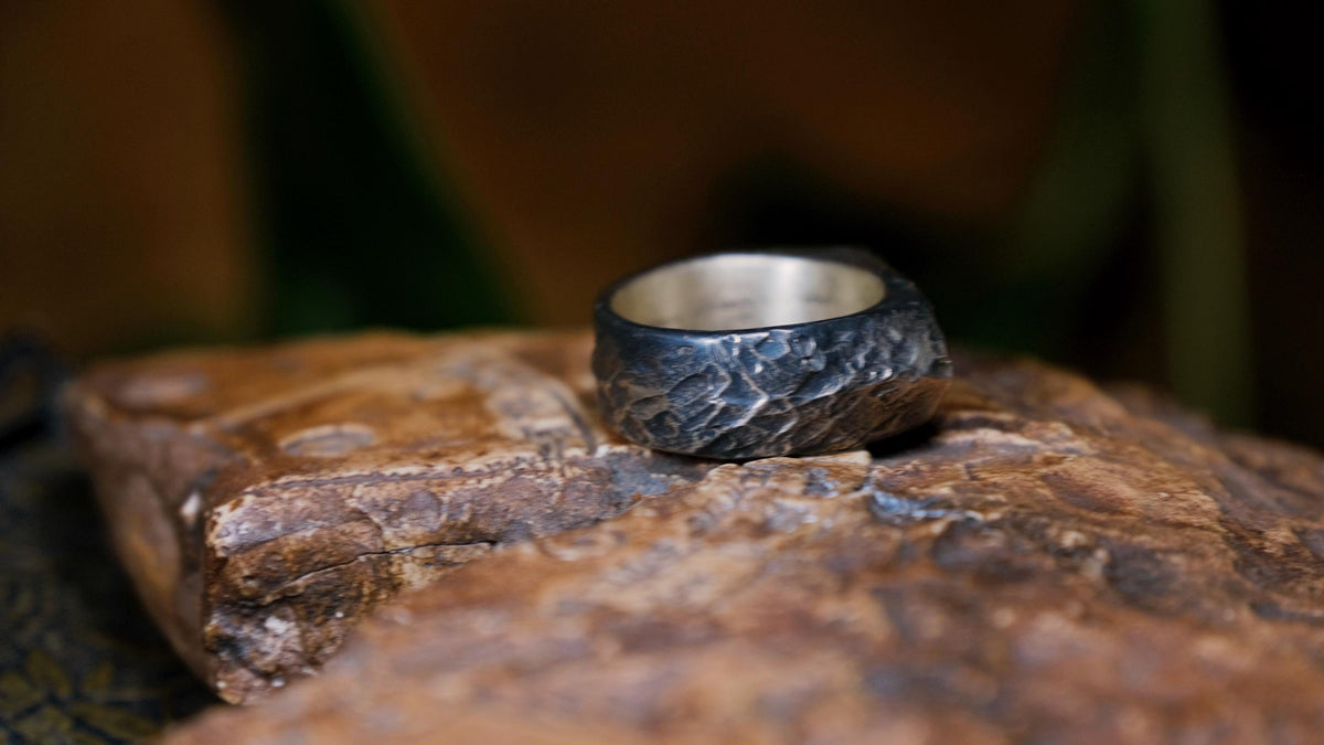 Pointed Rugged Chunky Gnarly Textured Signet Ring in Sterling Silver US Size 8
