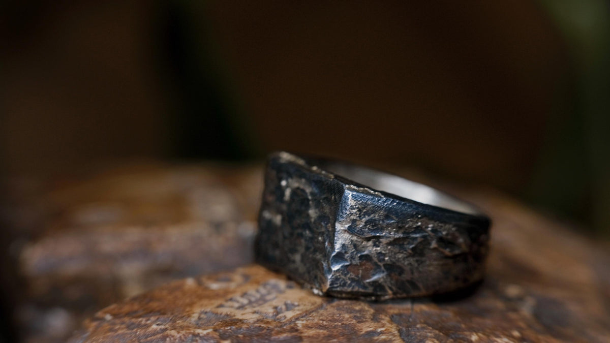 Rectangular Rugged Chunky Gnarly Textured Signet Ring in Sterling Silver US Size 10