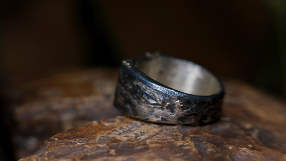 Rectangular Rugged Chunky Gnarly Textured Signet Ring in Sterling Silver US Size 10