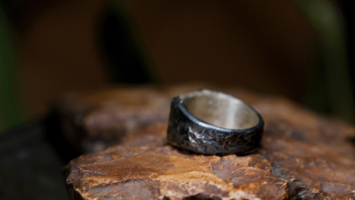 Rectangular Rugged Chunky Gnarly Textured Signet Ring in Sterling Silver US Size 10