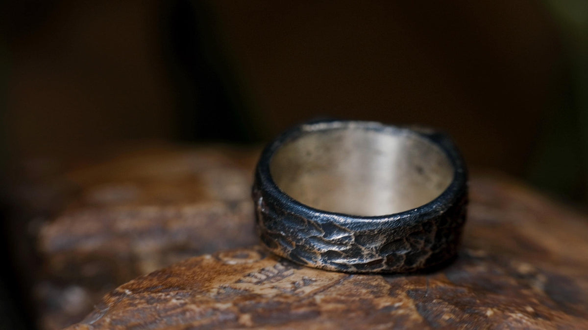 Rectangular Rugged Chunky Gnarly Textured Signet Ring in Sterling Silver US Size 10