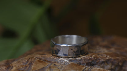 Heavy handmade hammered sterling silver wide band ring made to order