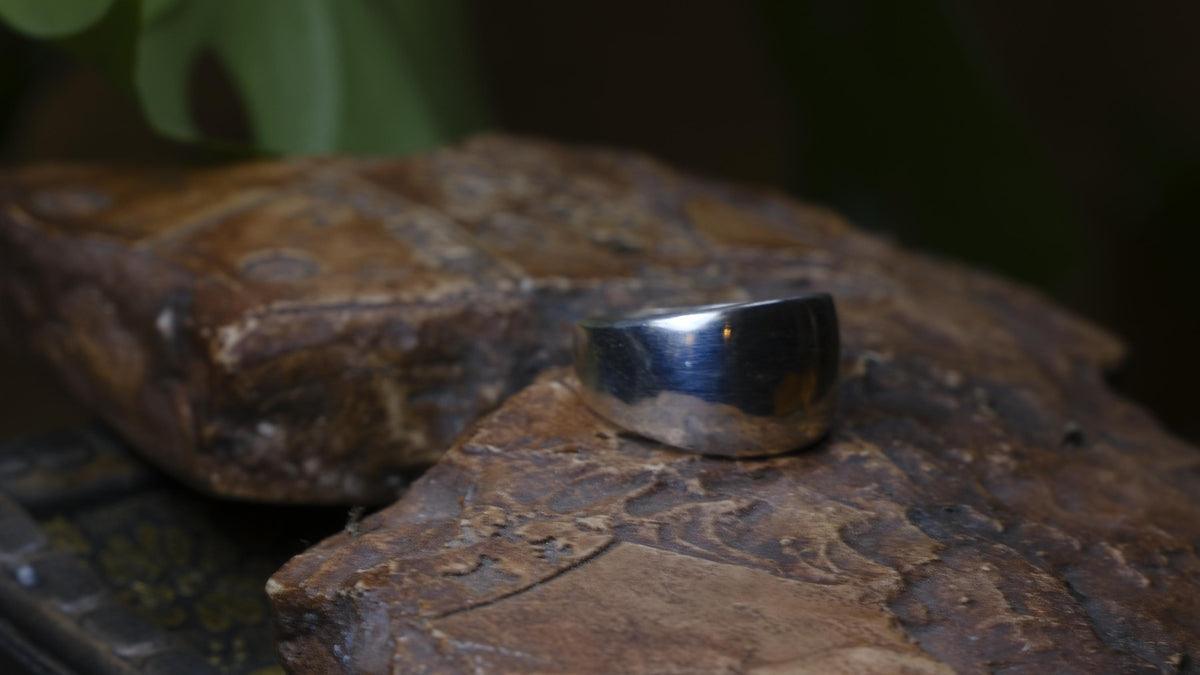 Handmade polished sterling silver dome ring with smooth bright finish