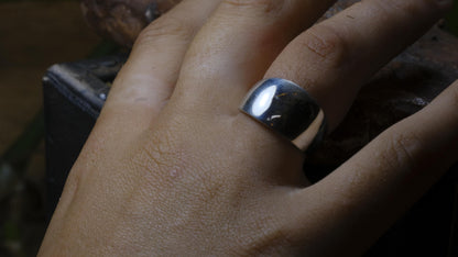 Handmade polished sterling silver dome ring with smooth bright finish