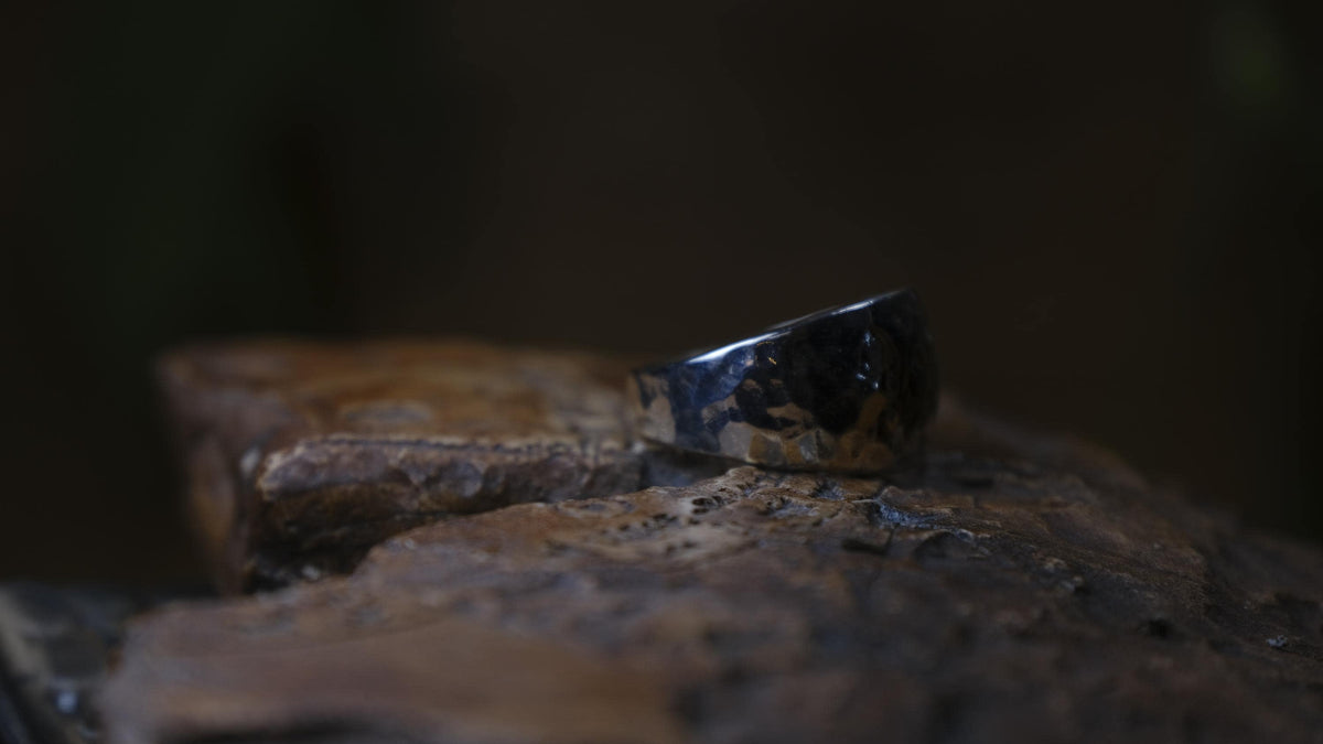 Shiny Hammered Sterling Silver Ring US Size 9