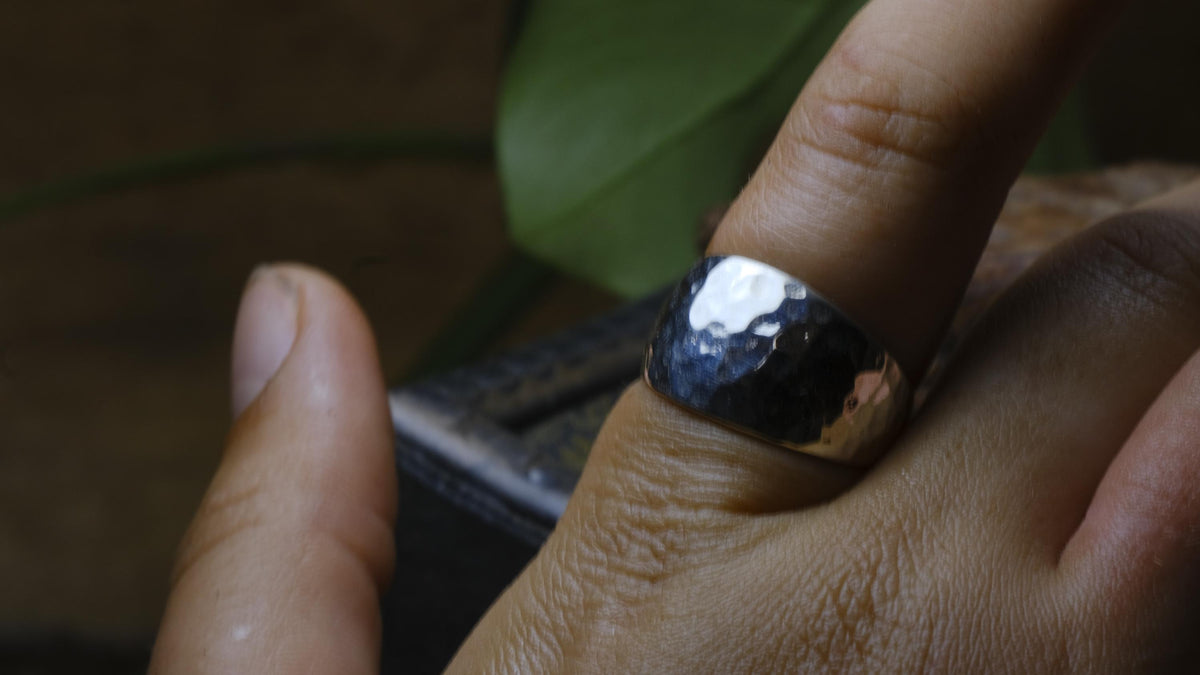 Shiny Hammered Sterling Silver Ring US Size 9