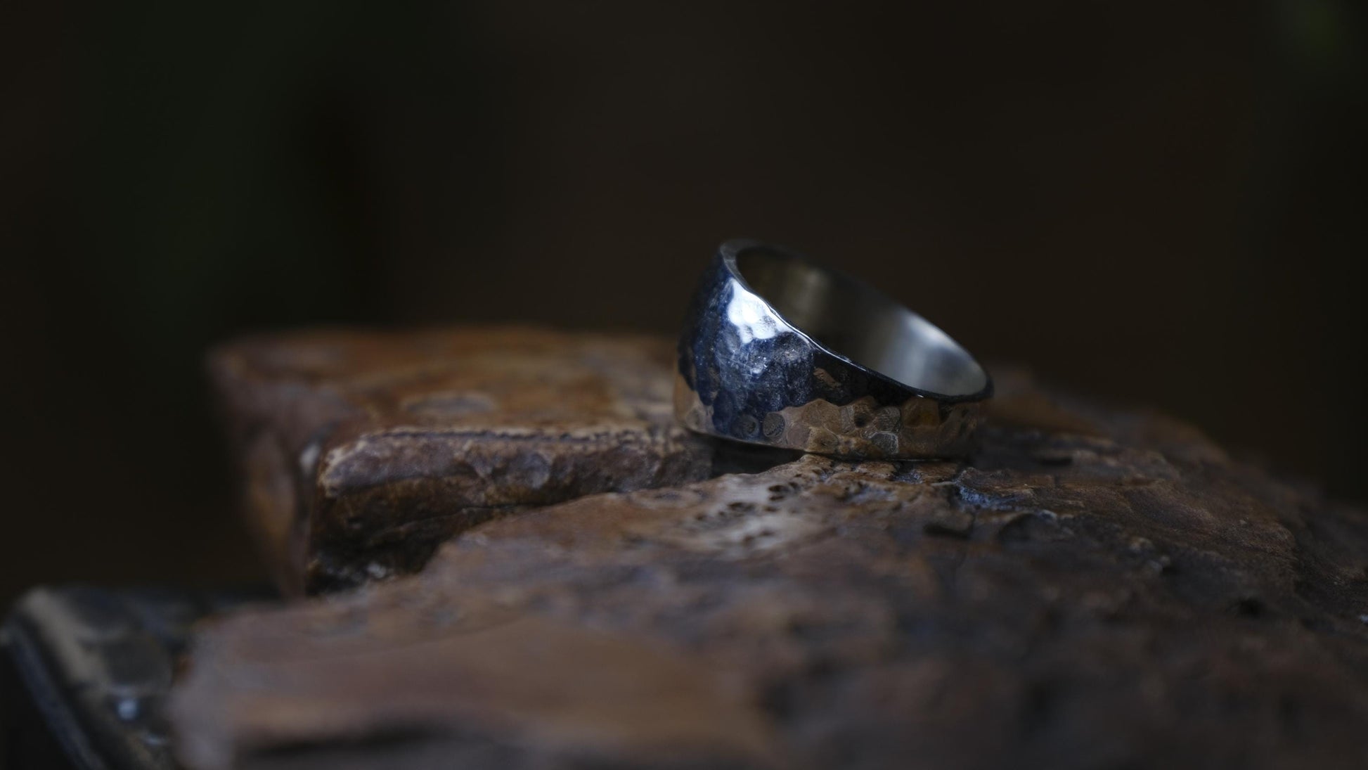 Shiny Hammered Sterling Silver Ring US Size 9