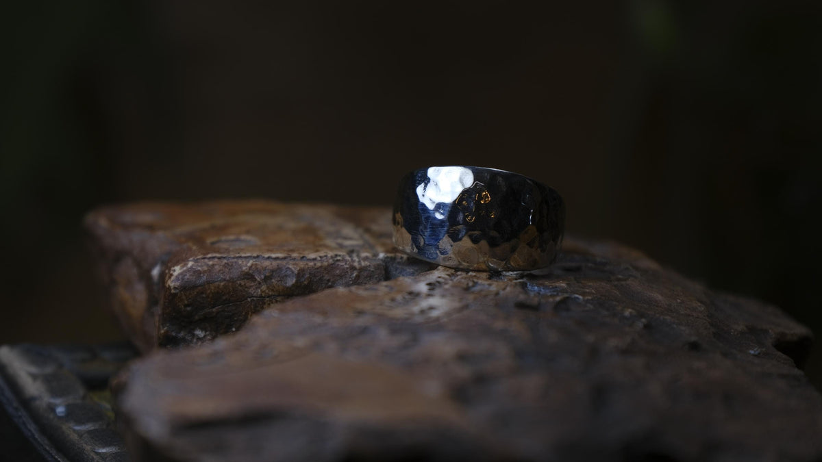 Shiny Hammered Sterling Silver Ring US Size 9