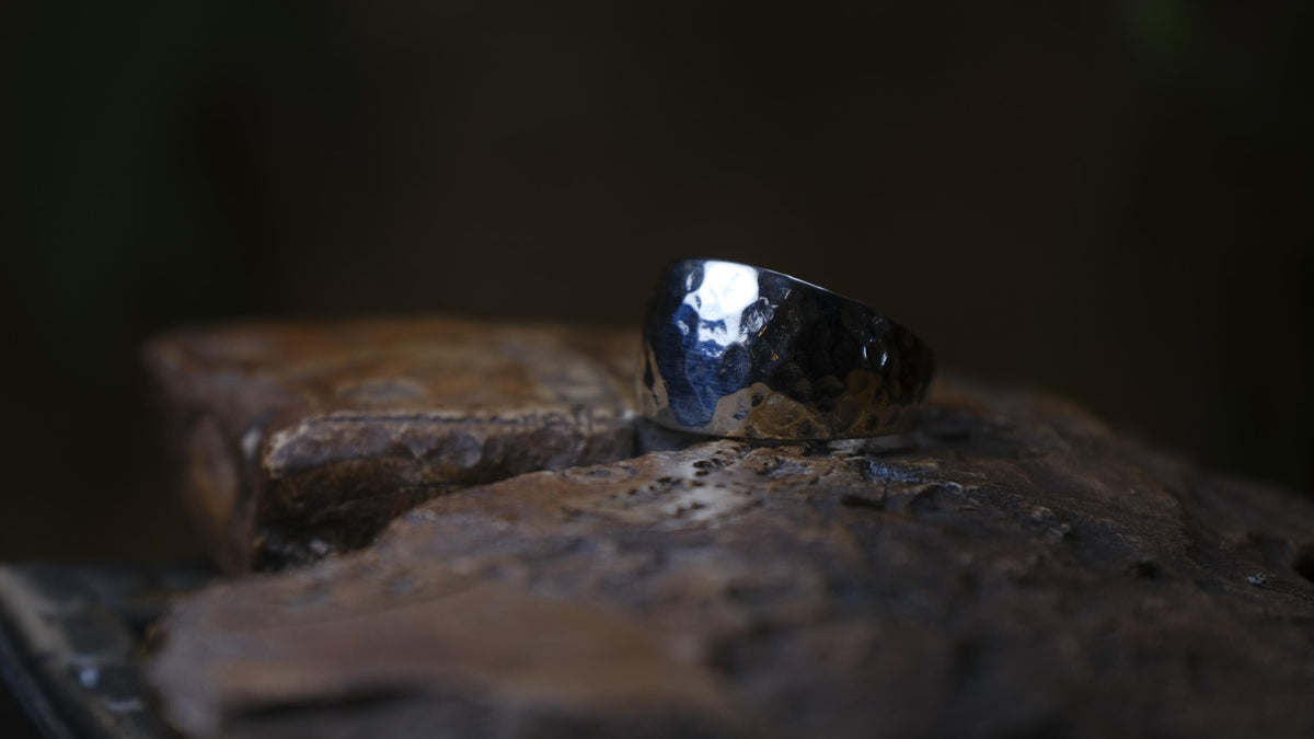 Shiny Hammered Sterling Silver Ring US Size 9
