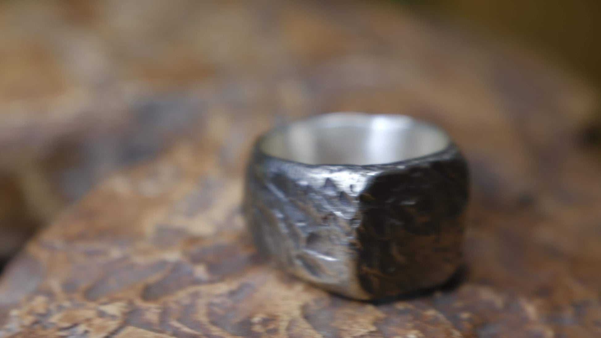 Rugged Chunky Hacked Gnarly Textured Signet Ring in Sterling Silver US Size 7