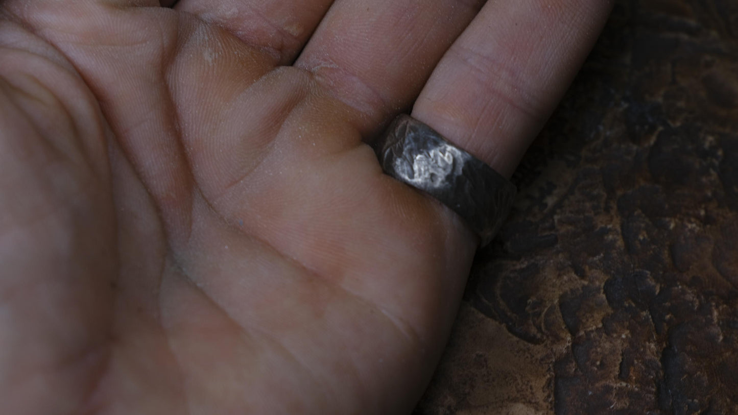 Rugged Chunky Hacked Gnarly Textured Signet Ring in Sterling Silver US Size 7