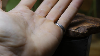 Rugged round sterling silver signet ring with handmade sand-cast texture