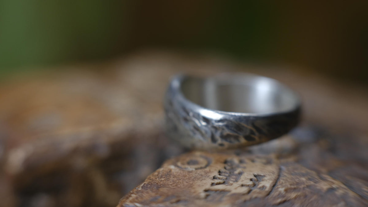 Round Rugged Chunky Hacked Gnarly Textured Signet Ring in Sterling Silver US Size 8