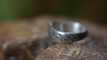 Rugged round sterling silver signet ring with handmade sand-cast texture