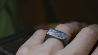 Rugged pointed sterling silver signet ring with handmade sand-cast texture