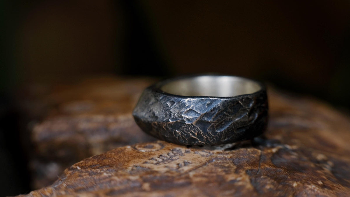 Pointed Rugged Chunky Gnarly Textured Signet Ring in Sterling Silver US Size 8