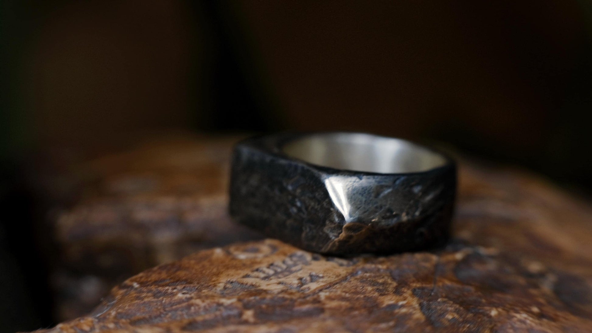 Pointed Rugged Chunky Gnarly Textured Signet Ring in Sterling Silver US Size 8