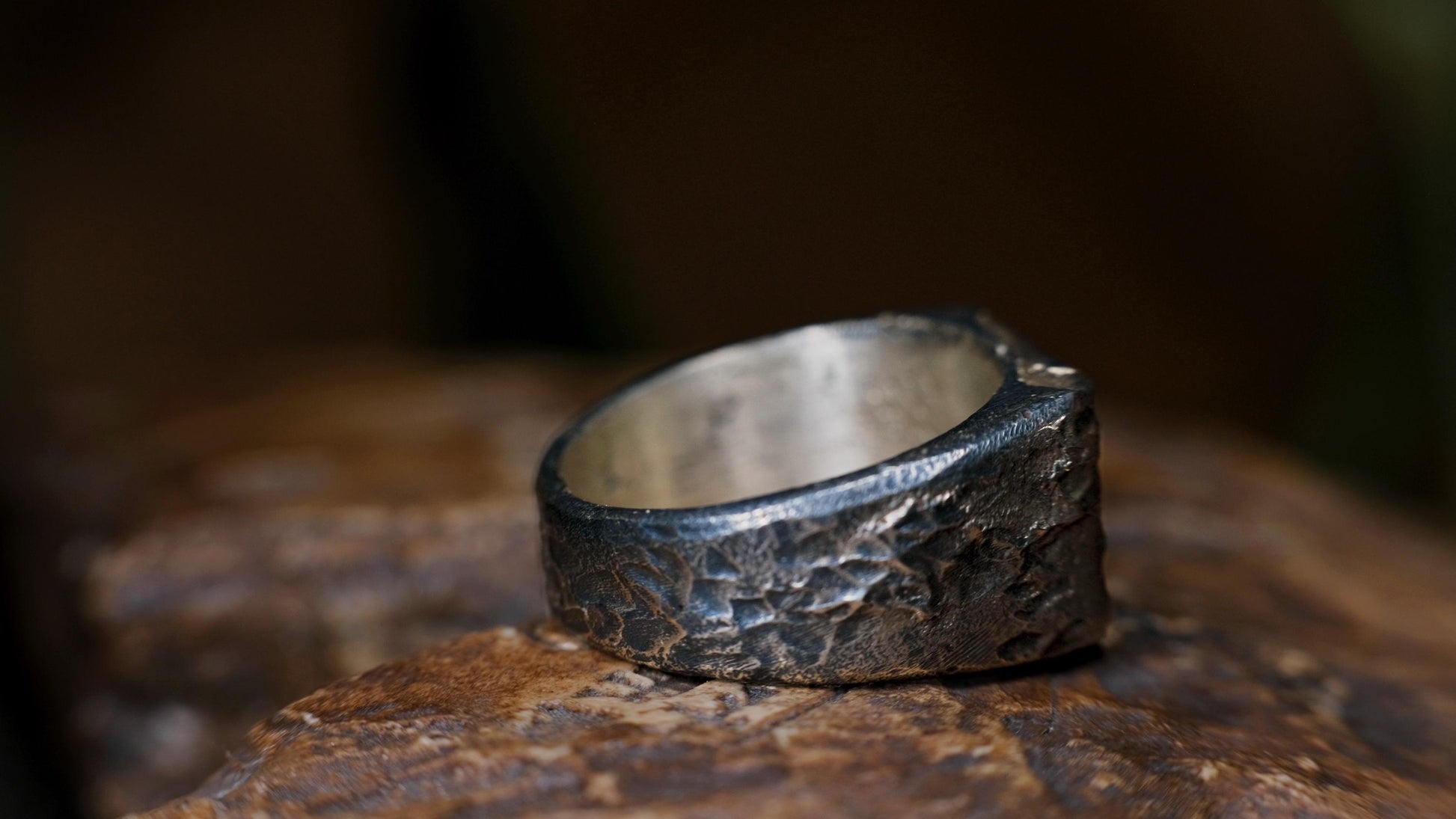 Rectangular Rugged Chunky Gnarly Textured Signet Ring in Sterling Silver US Size 10