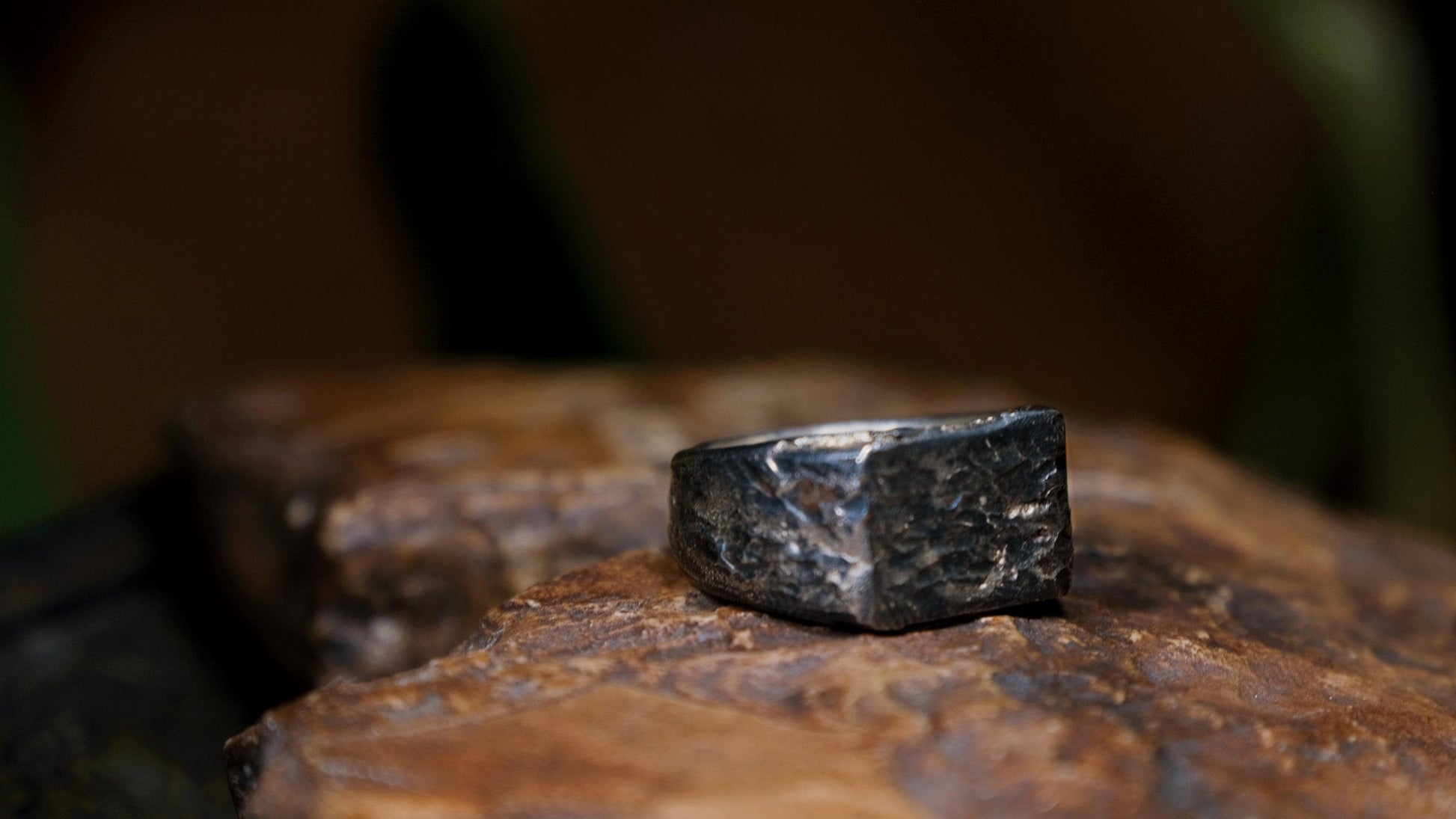 Rectangular Rugged Chunky Gnarly Textured Signet Ring in Sterling Silver US Size 10