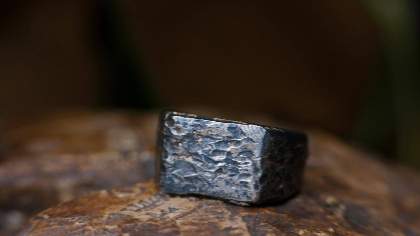 Rectangular Rugged Chunky Gnarly Textured Signet Ring in Sterling Silver US Size 10