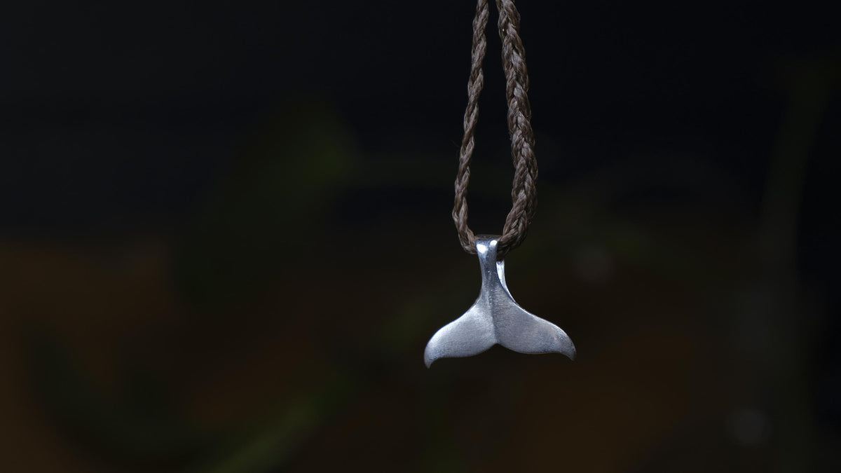 Whale Tail Pendant in Sterling Silver on Adjustable Cord