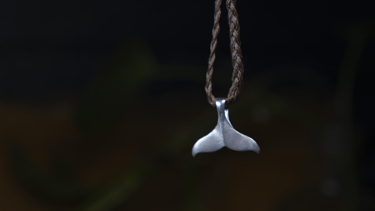 Whale Tail Pendant in Sterling Silver on Adjustable Cord