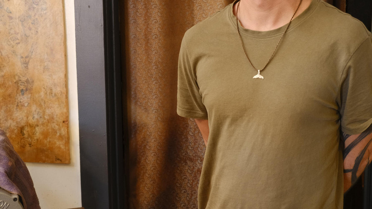 Whale Tail Pendant in Sterling Silver on Adjustable Cord