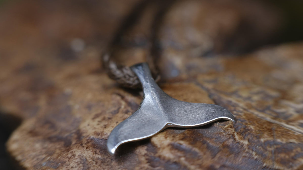 Whale Tail Pendant in Sterling Silver on Adjustable Cord