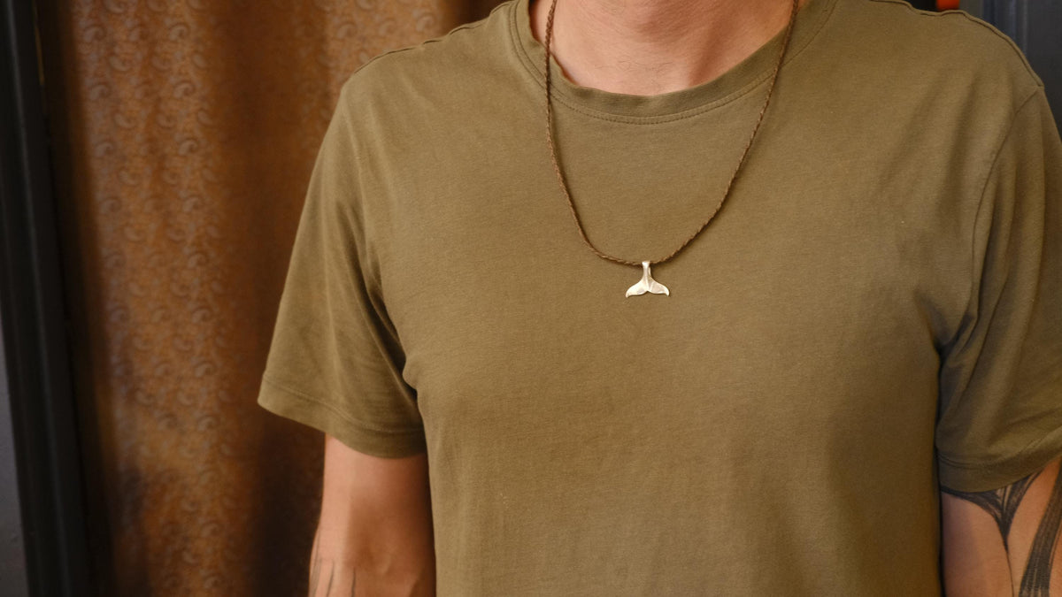 Whale Tail Pendant in Sterling Silver on Adjustable Cord