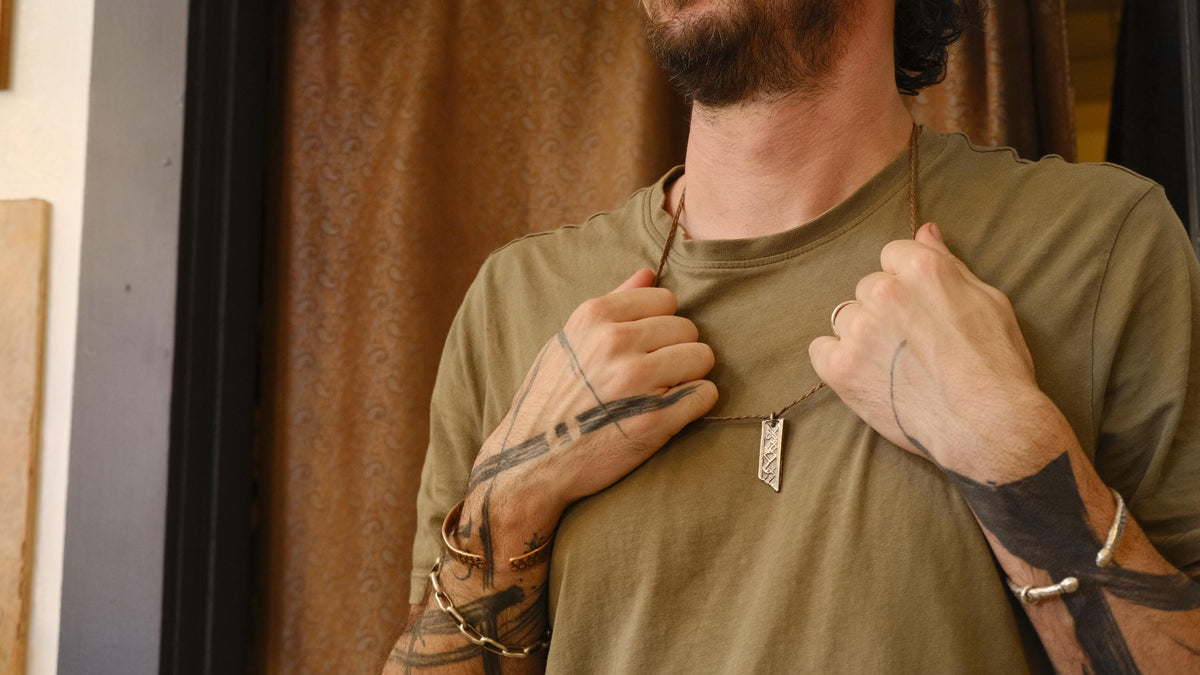 Alien Geometry Temple Relic Talisman Pendant in Sterling Silver on Adjustable Cord