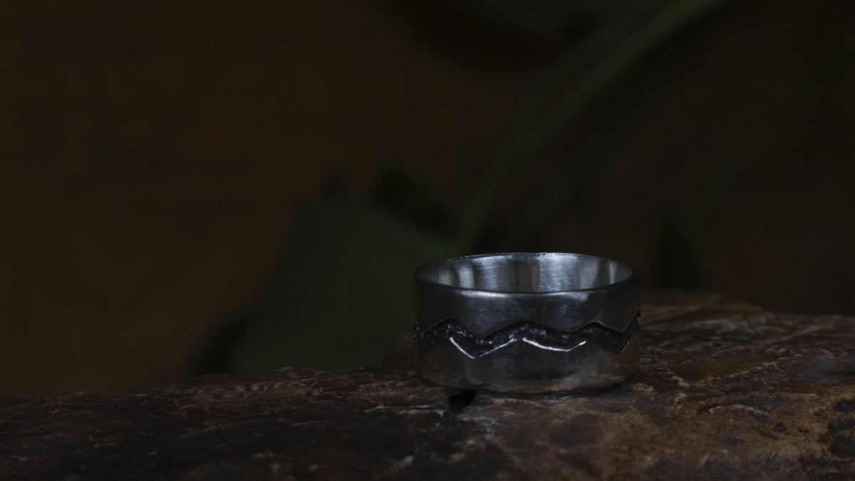 The Ridge ~ Textured Sterling Silver Wide Banded Ring US size 9.5