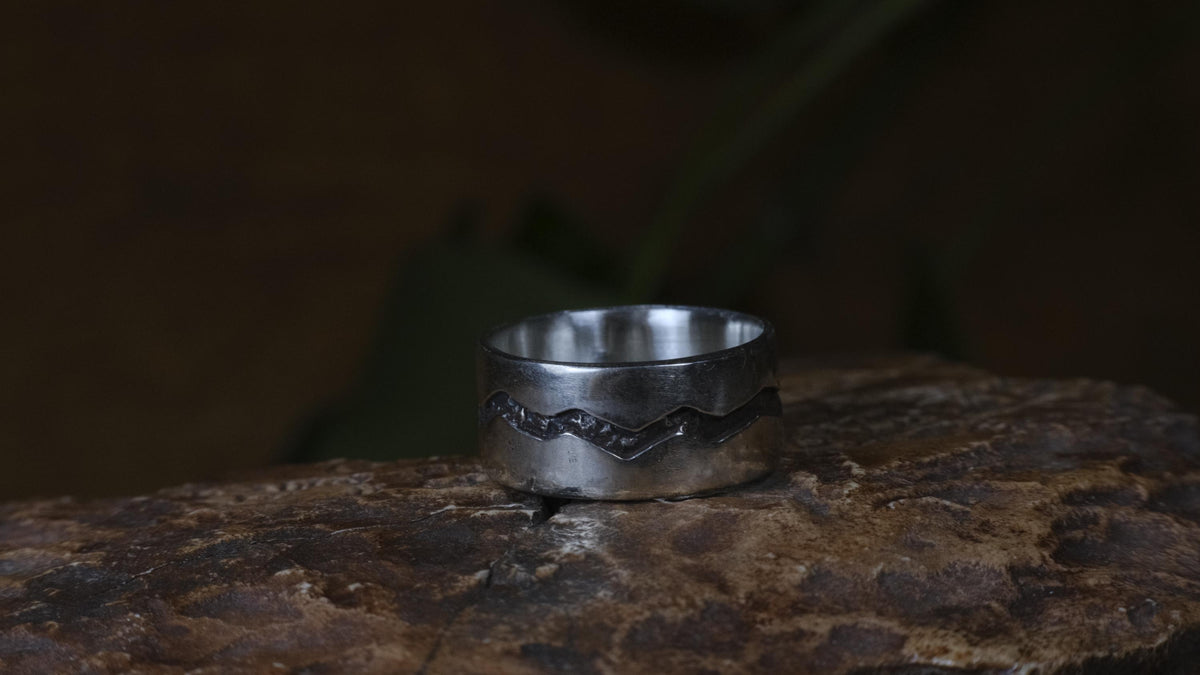 The Ridge ~ Textured Sterling Silver Wide Banded Ring US size 9.5