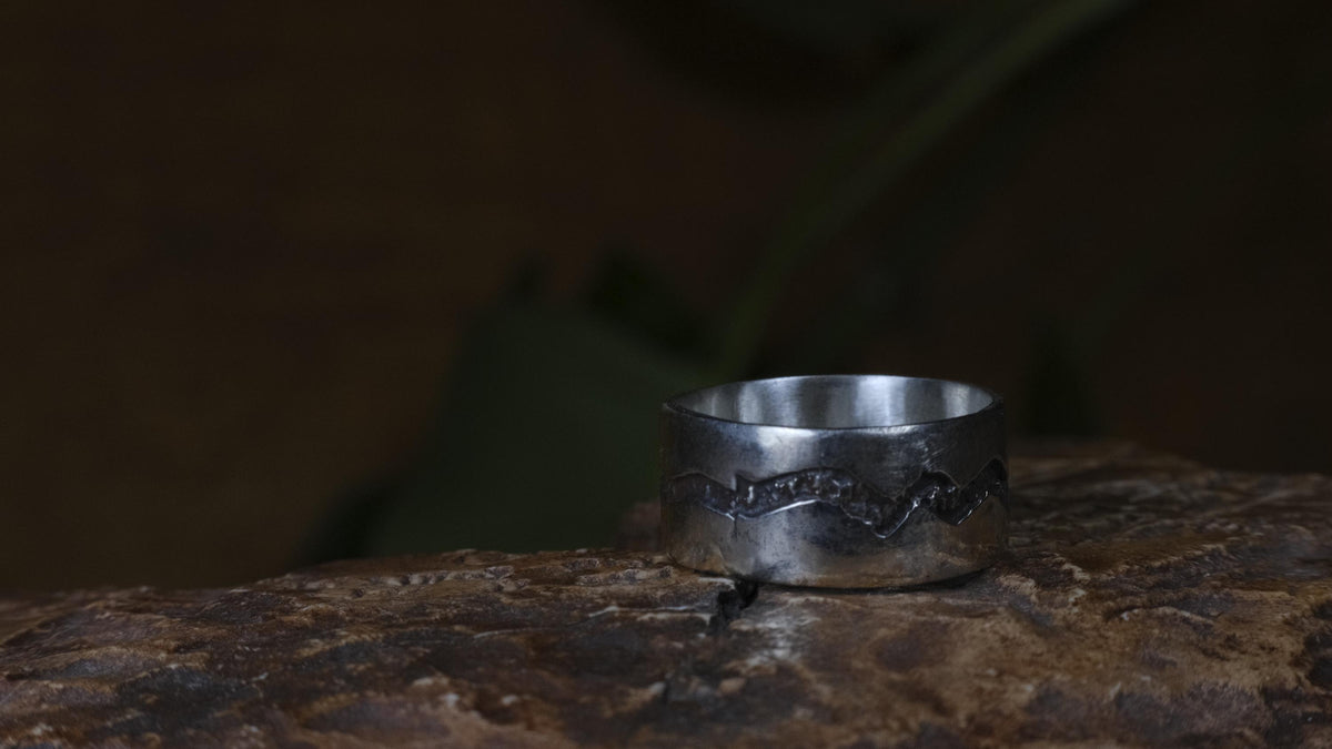 The Ridge ~ Textured Sterling Silver Wide Banded Ring US size 9.5