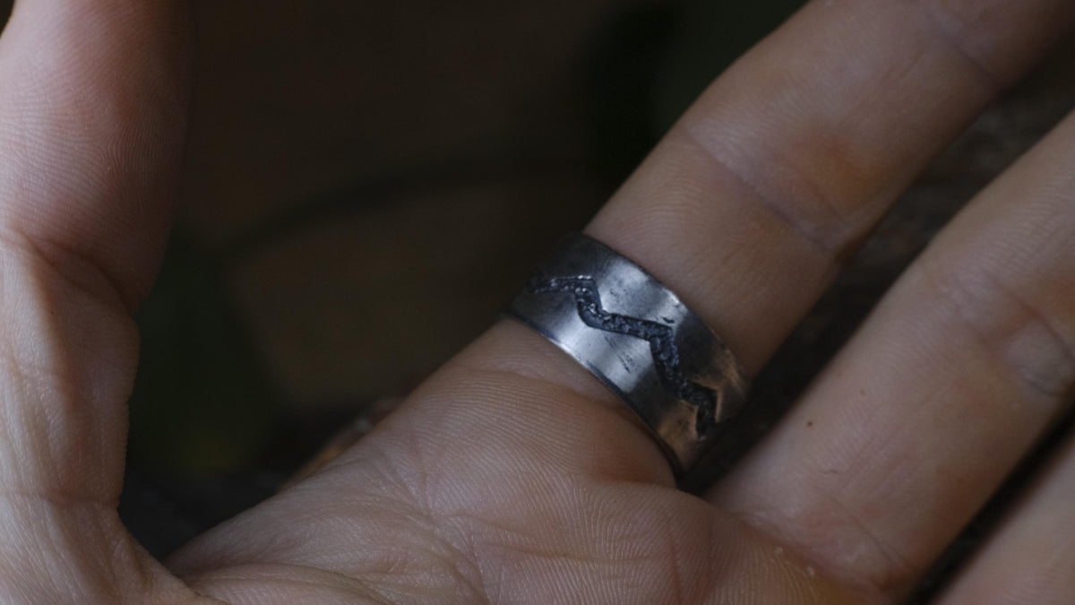 The Ridge ~ Textured Sterling Silver Wide Banded Ring US size 9.5