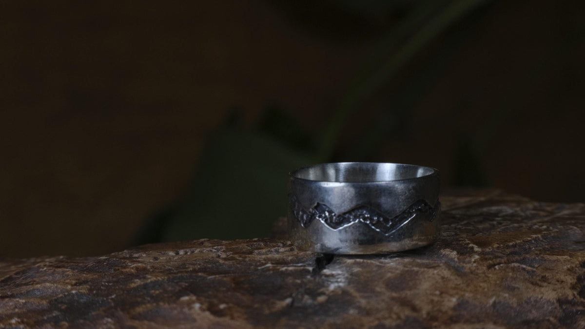 The Ridge ~ Textured Sterling Silver Wide Banded Ring US size 9.5