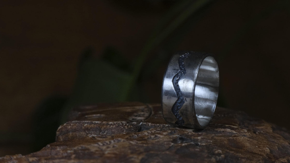 The Ridge ~ Textured Sterling Silver Wide Banded Ring US size 9.5
