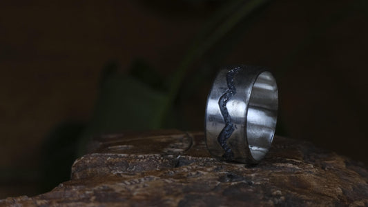 The Ridge ~ Textured Sterling Silver Wide Banded Ring US size 9.5