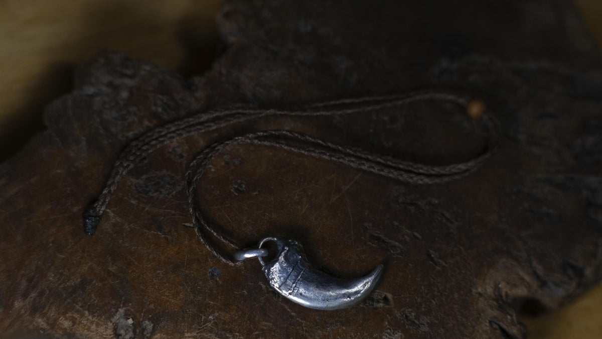 Sterling Silver Bear Claw Pendant with Adjustable Hand Woven Style Necklace