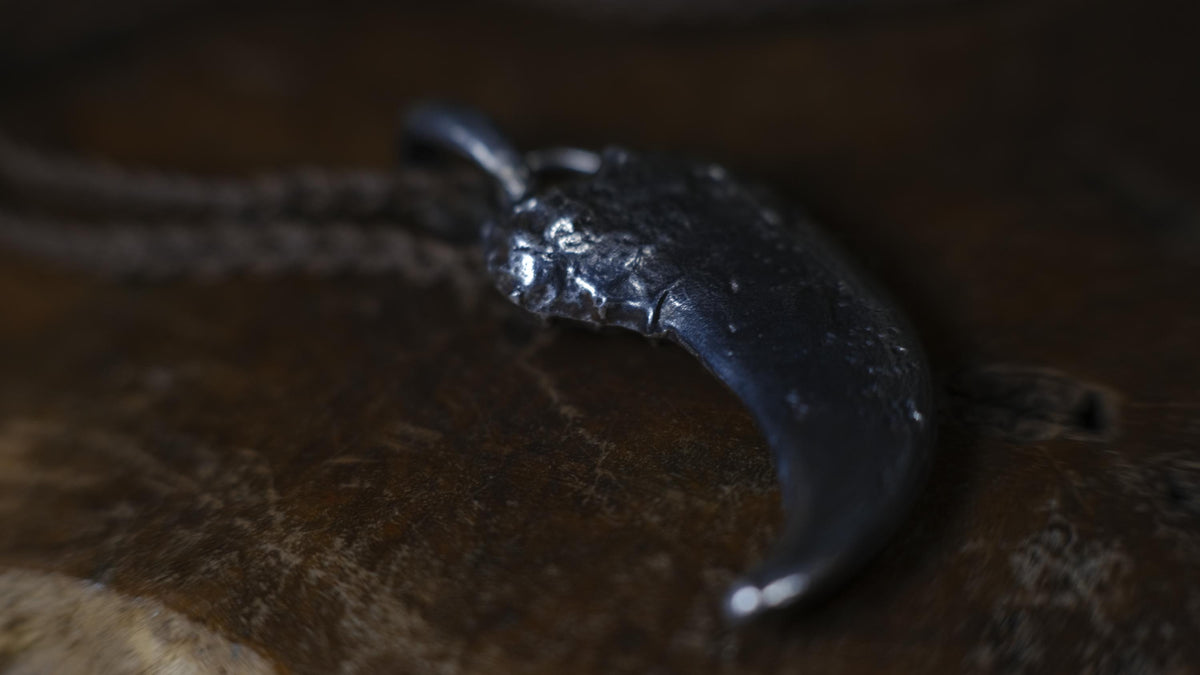 Sterling Silver Bear Claw Pendant with Adjustable Hand Woven Style Necklace