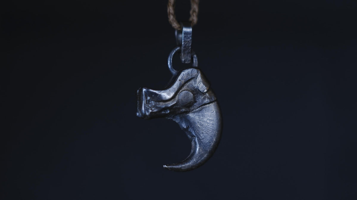 Tiger Claw Talsiman Pendant in Sterling Silver with Adjustable Hand Woven Style Necklace