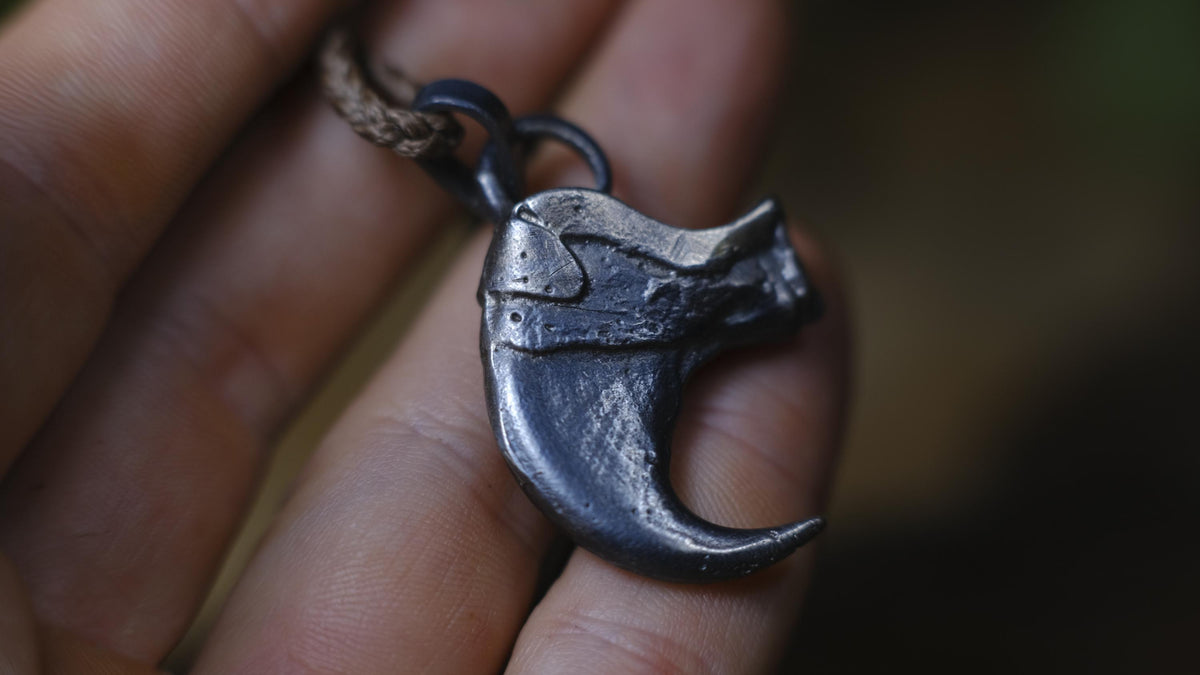 Tiger Claw Talsiman Pendant in Sterling Silver with Adjustable Hand Woven Style Necklace