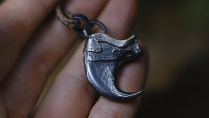 Handmade sterling silver tiger claw spirit animal talisman with rugged oxidised finish