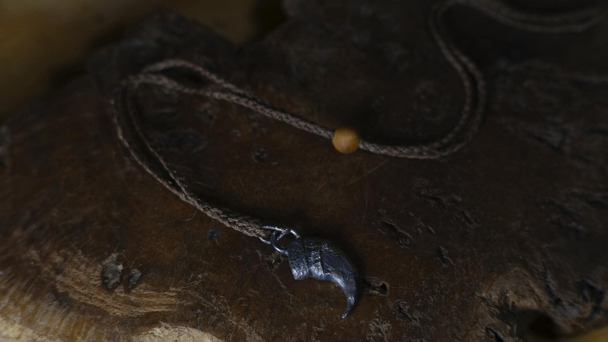 Lions Claw Talisman Pendant in Sterling Silver with Adjustable Hand Woven Necklace